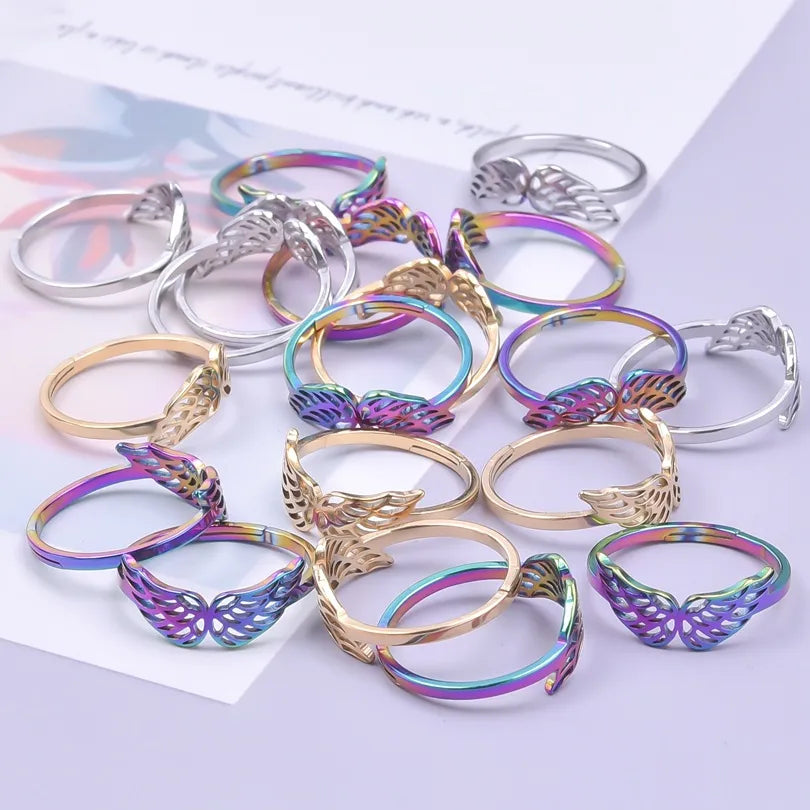 Elevate Your Style with Wholesale Jewelry Basic Wings 304 Stainless Steel 18K Gold Plated Open Rings