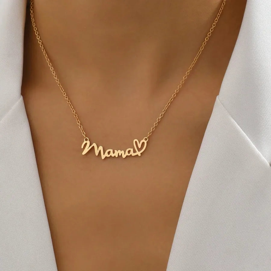 Celebrate Love with the Simple Mother's Day Alloy Letter Heart-Shaped Electroplated Pendant Necklace