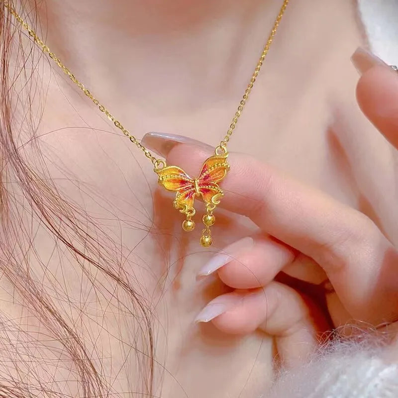 Elevate Your Style with the Butterfly Inlay Necklace for Women in Copper