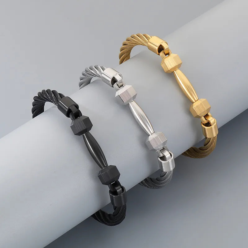 Elevate Your Style with the Vintage 3D Geometric Pattern Dumbbell Bracelet