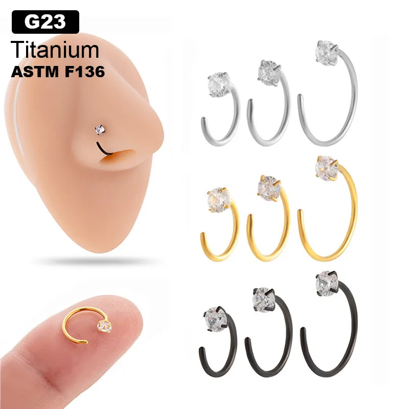 Discover the Elegance of the G23 F136 Titanium Alloy Inlaid Zircon C-Shaped Nose Ring