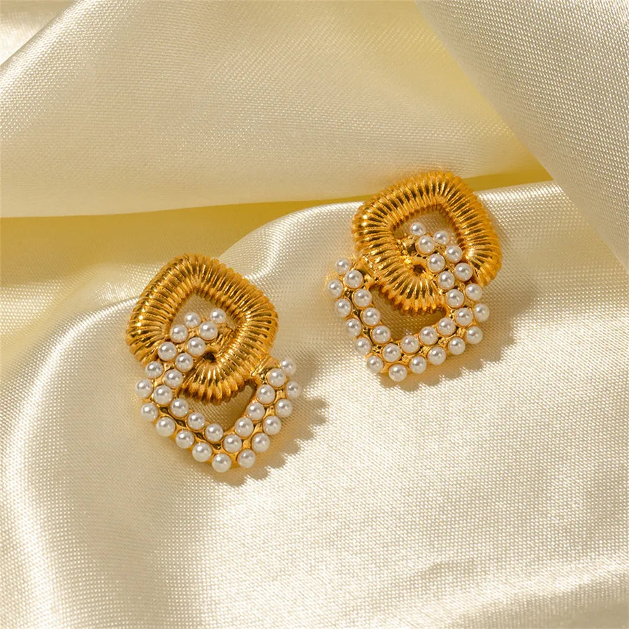 Elevate Your Style with IG Style Elegant Rhombus Inlay Drop Earrings