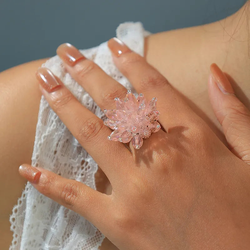 Discover the Elegance of the Vacuum Electroplating 18K Real Gold Artificial Crystal Flower Open Ring