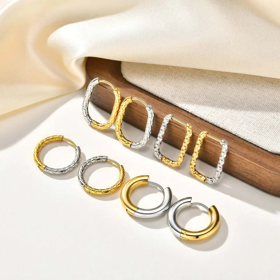 Elevate Your Style with Retro Simple Style Solid Color Stainless Steel Hoop Earrings