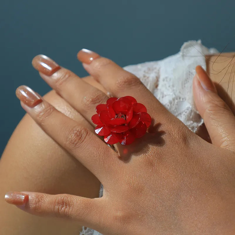 Elevate Your Style with the 18K Real Gold Artificial Crystal Flower Open Ring