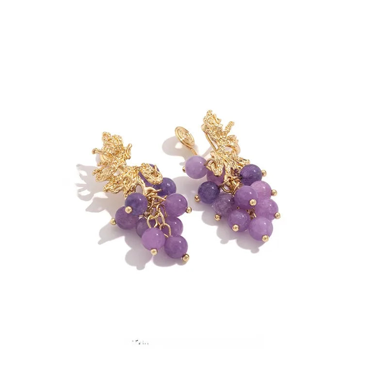 Elevate Your Style with French Retro Gold Geometric Grape Pearl Pendant Earrings