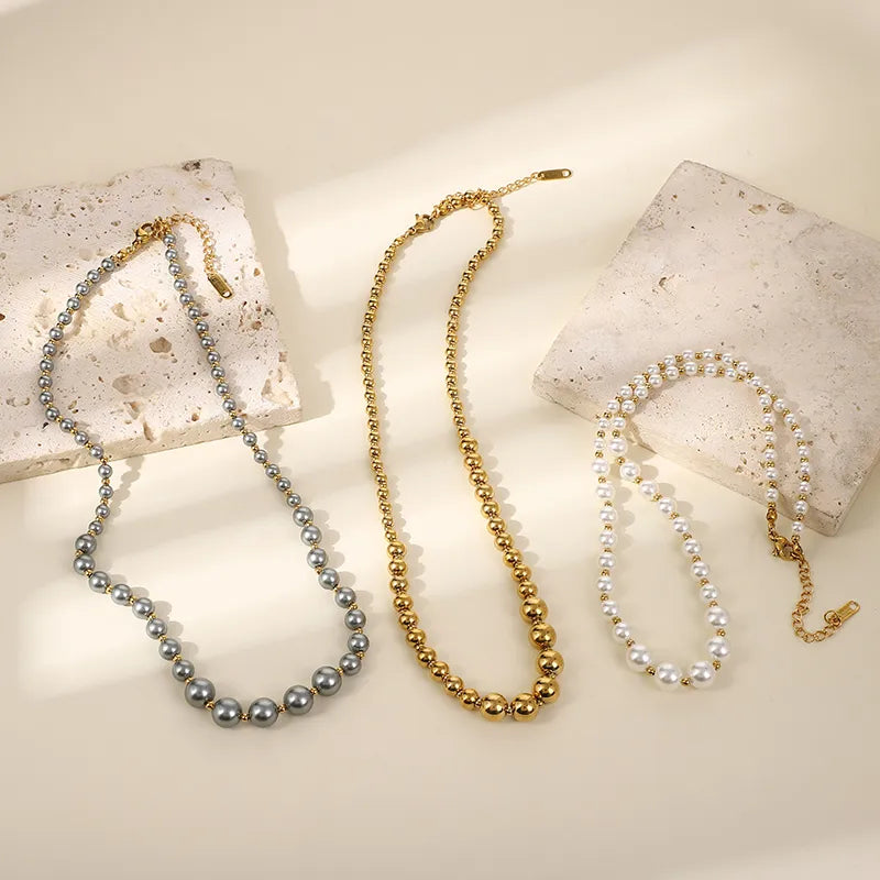 Elevate Your Elegance with the 304 Stainless Steel Glass Pearl 18K Gold Plated Necklace