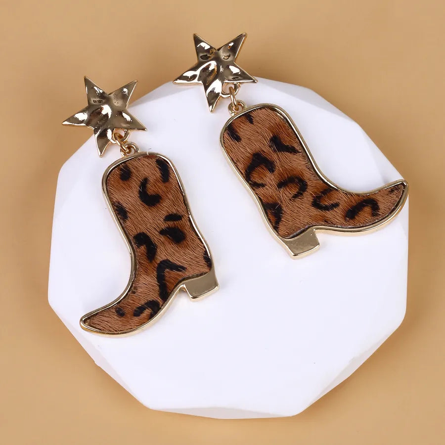 Elevate Your Style with Leopard Print Genuine Leather Western Cowboy Earrings
