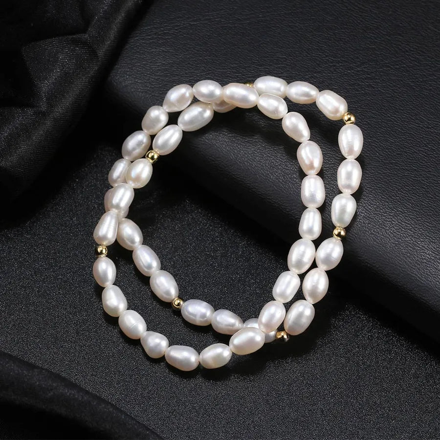 Elevate Your Style with Freshwater Pearl Sterling Silver 14K Gold Plated Beaded Solid Color Bracelets
