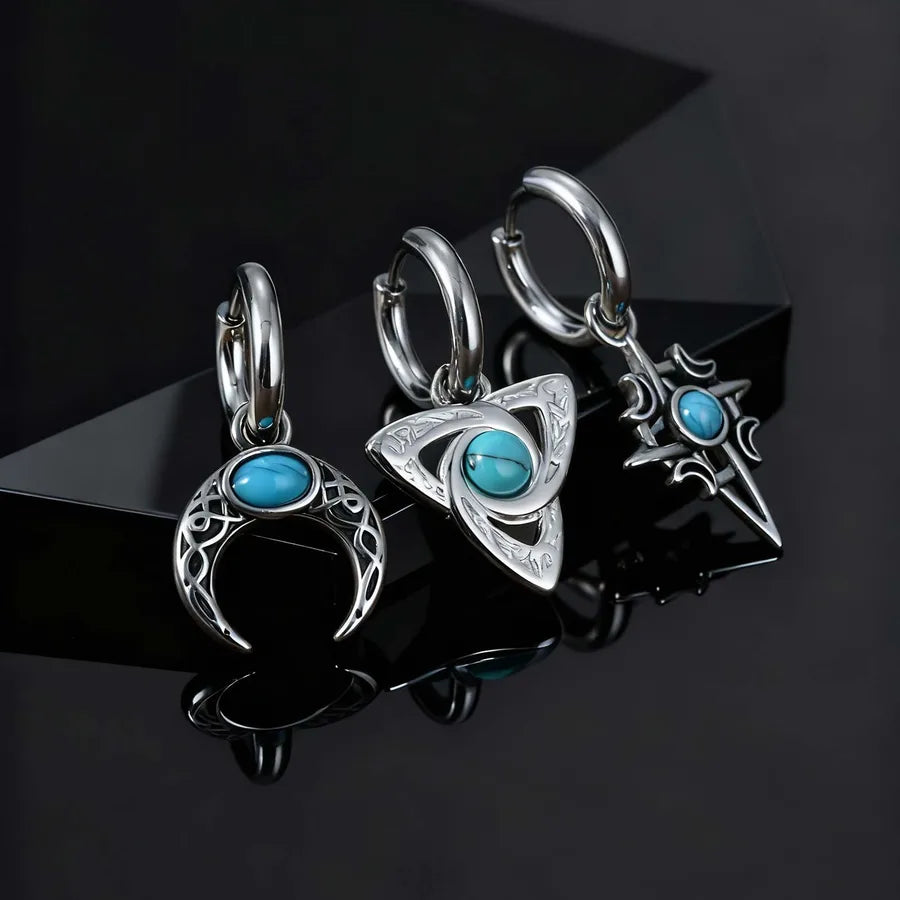 Discover the Vintage Style Men's Stainless Steel Turquoise Inlaid Earrings