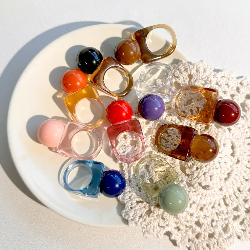 Discover the Charm of Colorful Candy Bean Resin Half Ball Ring