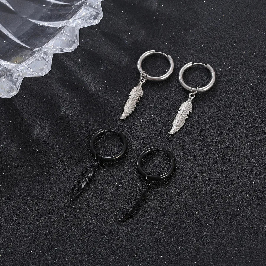 Elevate Your Style with Our Men's Feather Pendant Titanium Steel Ear Clip