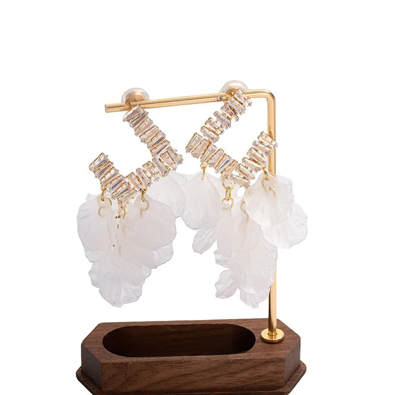 Elevate Your Style with French Retro White Petal Tassel Earrings