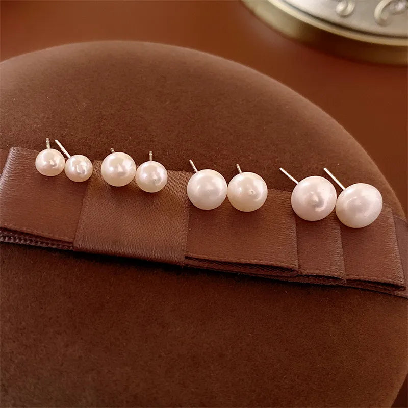 Elevate Your Elegance with Solid Color 925 Sterling Silver Freshwater Pearl Ear Studs