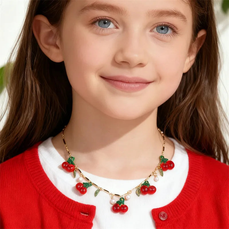 Discover the Elegance of the French Style Fruit Cherry Bowknot Heart Metal Necklace