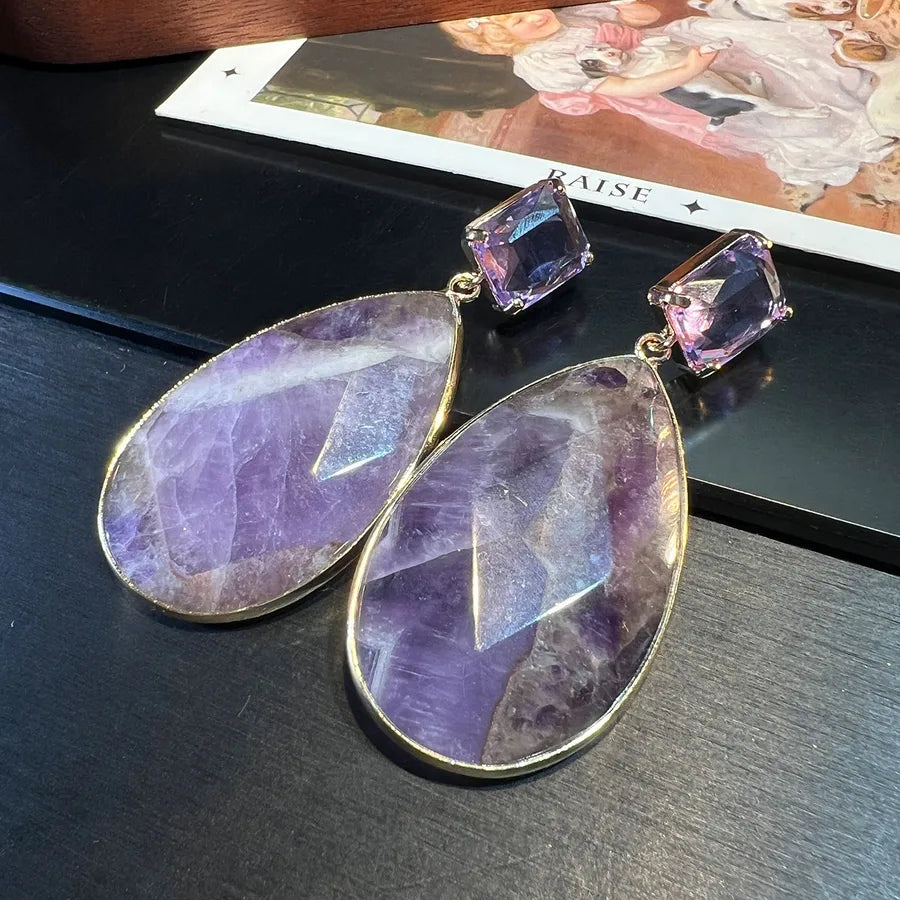 Elevate Your Style with Natural Cut Raw Amethyst Earrings Set with Zircon