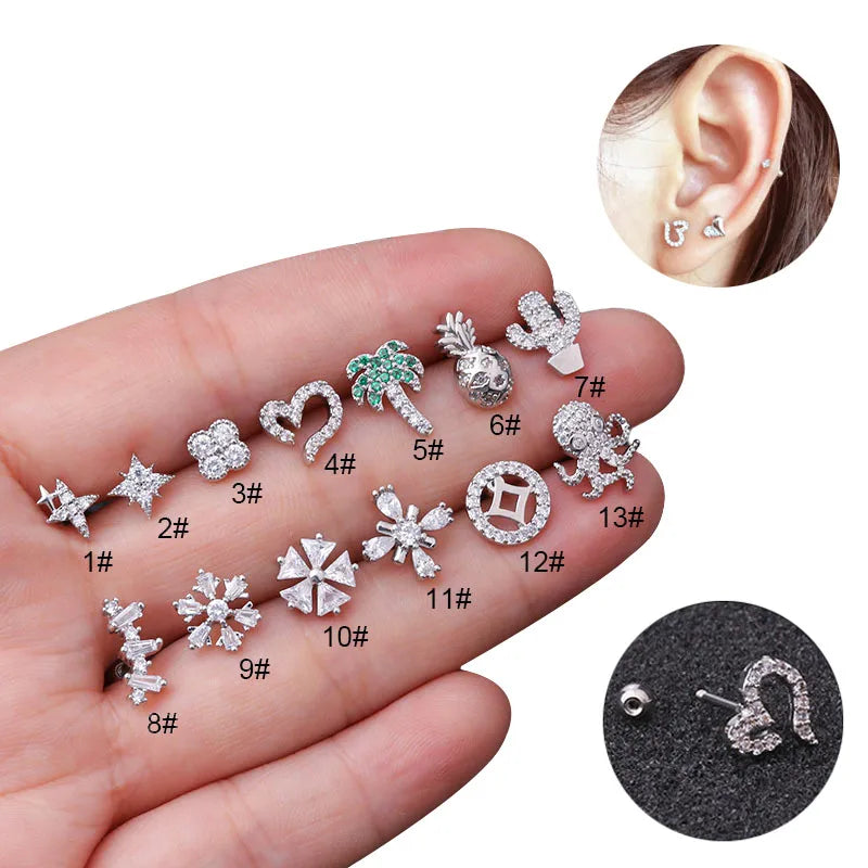 Elevate Your Style with Our Stainless Steel Threaded Heart Flower Ear Studs