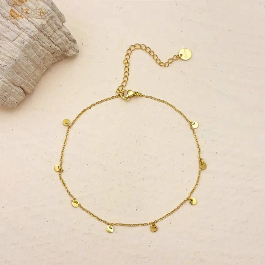Elevate Your Style with the 304 Stainless Steel Vacuum Electroplated 18K Real Gold Dot Waterproof Non-Fading Hypoallergenic Anklet