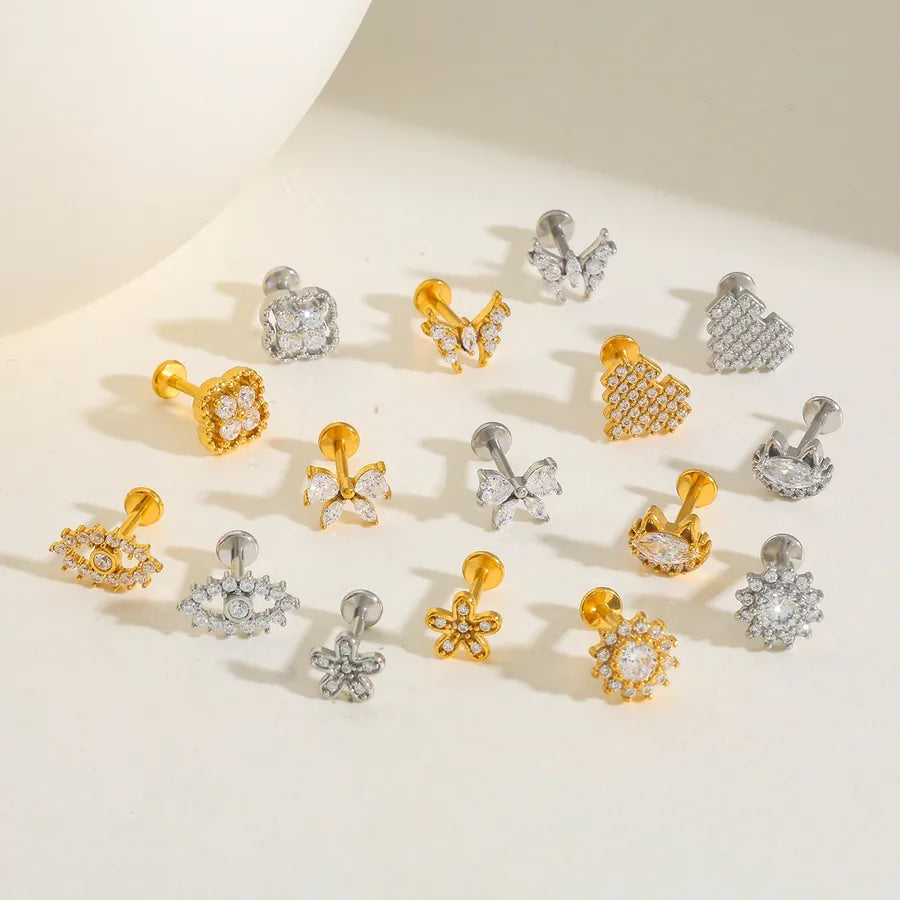 Elevate Your Style with the 1 Piece Per Pack 304 Stainless Steel Zircon Heart Flower Butterfly Ear Bone Stud
