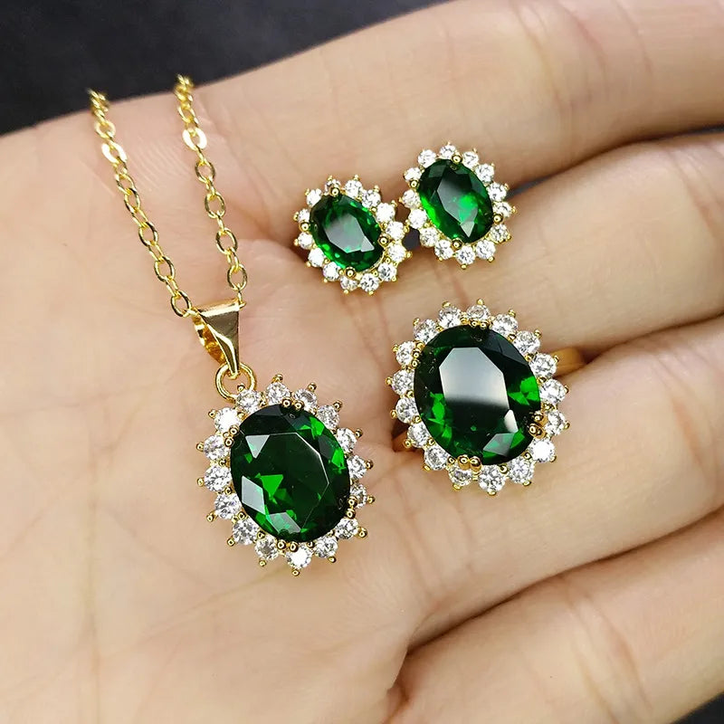 Exquisite Copper Plating Artificial Gemstones Crystal Jewelry Sets