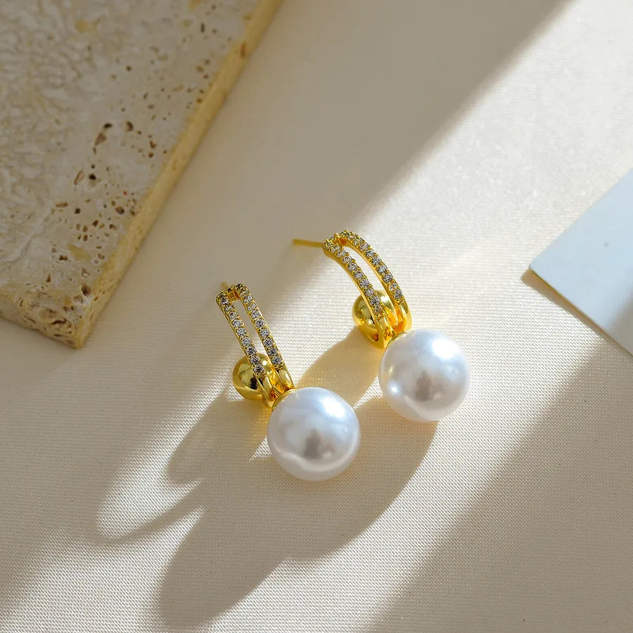 Elevate Your Style with 1 Pair Elegant Pearl Copper 18K Gold Plated Ear Studs