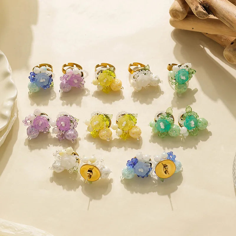 Discover the Elegance of Our 18K Real Gold Artificial Crystal Flower Jewelry Set