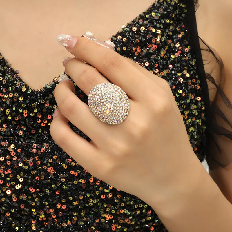 Elevate Your Style with the Multicolor Semi-Circular KC Gold Plated Alloy Rhinestone Ring