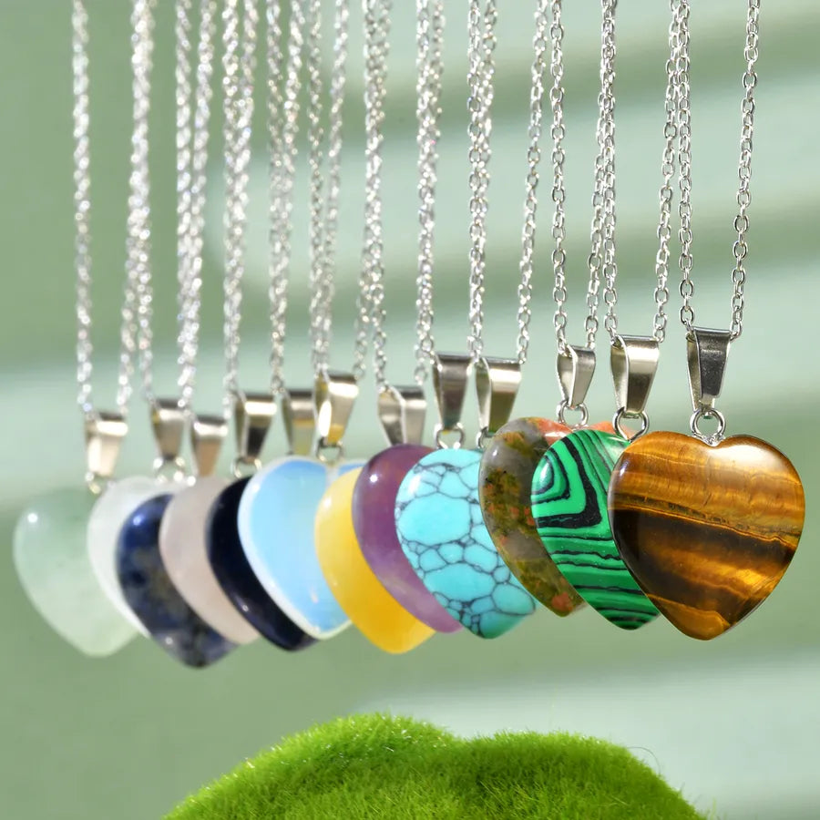 Discover the Elegance of the Simple Style Heart Shape Natural Stone Twisted Rope Chain Pendant Necklace