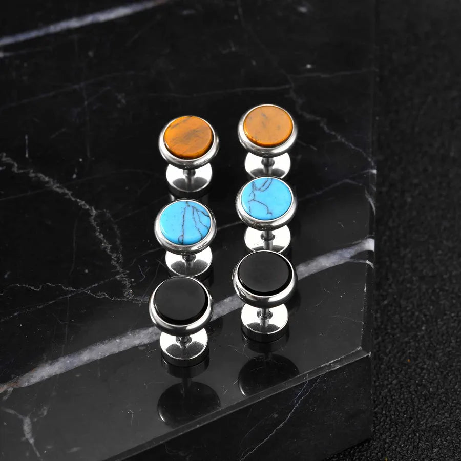 Elevate Your Style with 201 Stainless Steel Inlaid Natural Stone Geometric Earrings