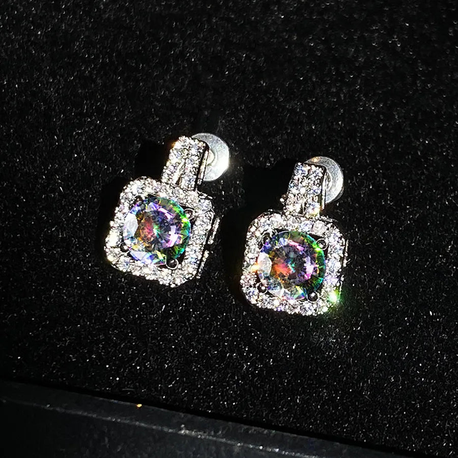 Elegant Simplicity: Discover Our Simple Square Full of Zircon Platinum Plated Copper Stud Earrings
