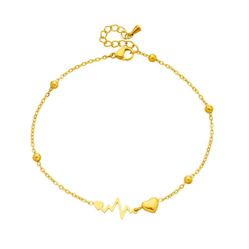 Elevate Your Style with the Sweet Electrocardiogram 304 Stainless Steel Plating 18K Gold Plated Women's Anklet