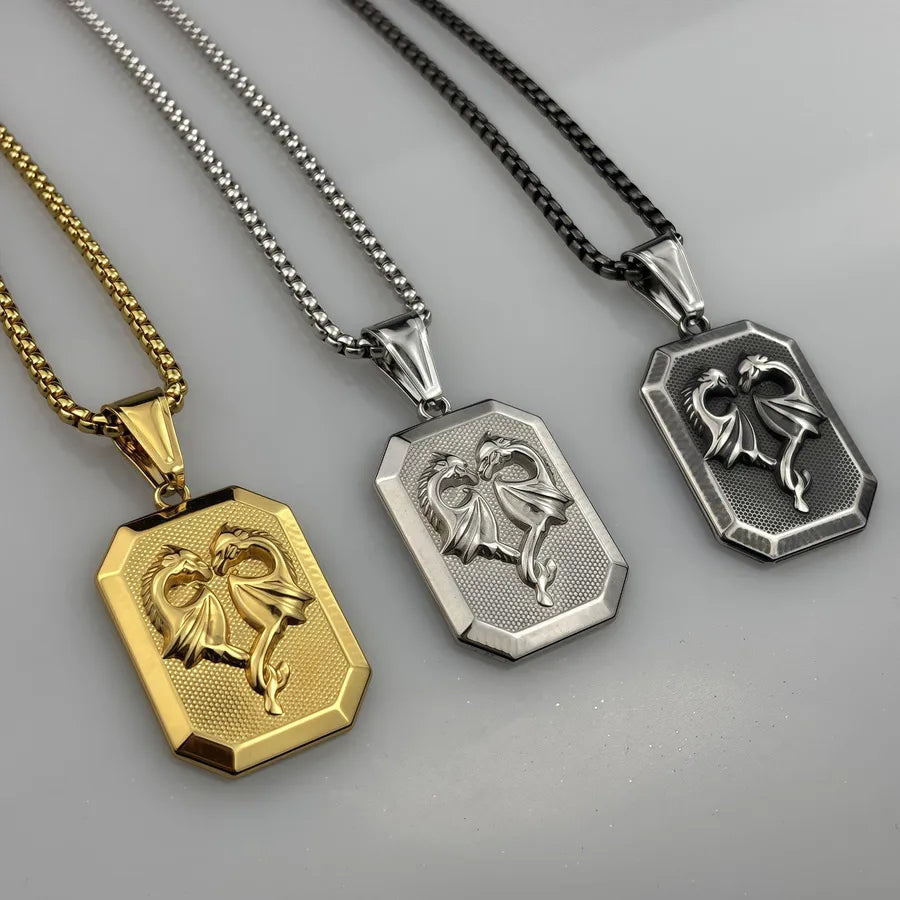Elevate Your Style with the Vintage Double Dragon Titanium Steel Men's Pendant Necklace