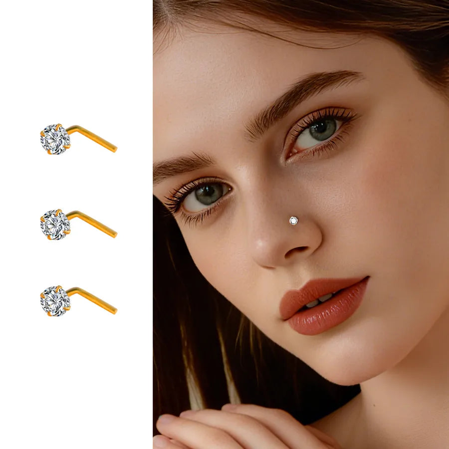 Discover the Elegance of 925 Sterling Silver L-Shaped Zircon Nose Studs