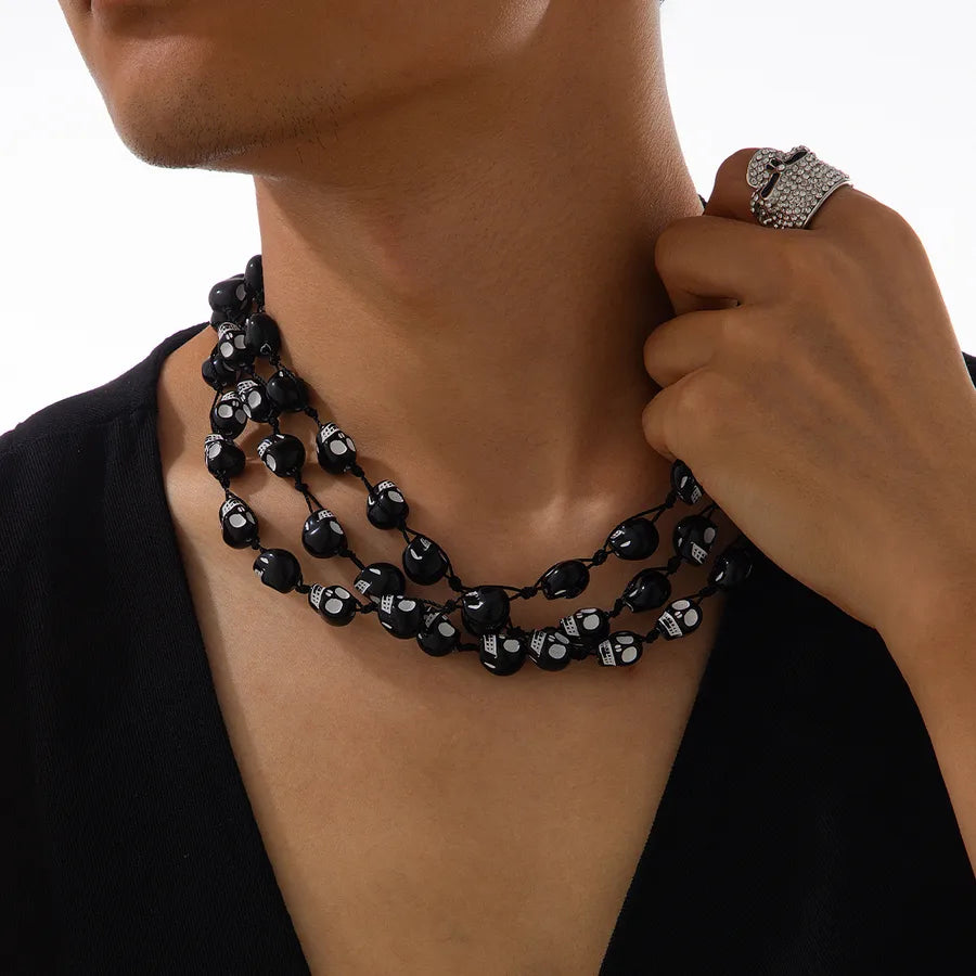 Elevate Your Style with the Men's Dark Skull Bead Necklace