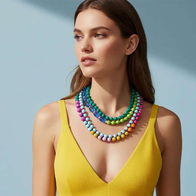 Discover the Elegance of the Multi-Layer Gradient Rainbow Color Beads Necklace