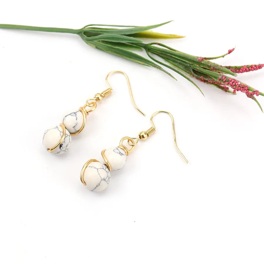 Elevate Your Style with Golden White Turquoise Gourd Beaded Earrings