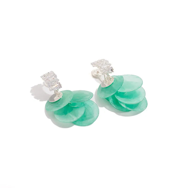 Discover the Elegance of Non-Pierced French Style Mint Green Shell Tassel Earrings