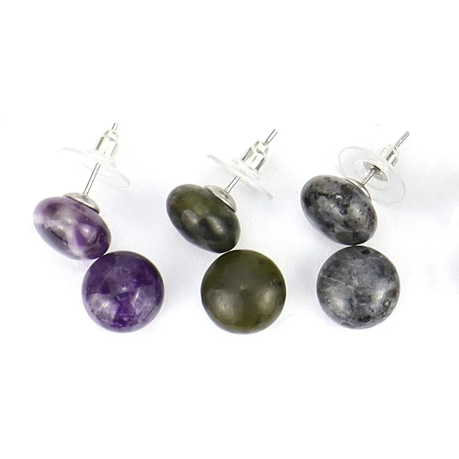 Elevate Your Style with Natural Half Gemstone Tiger Stone Amethyst Bread Bead Earrings