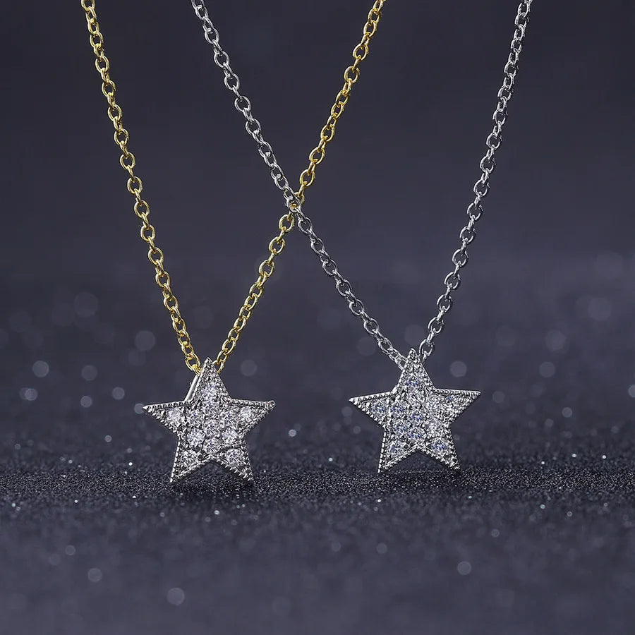 Discover the Elegance of the Simple Style Star Copper Inlay Zircon Pendant Necklace