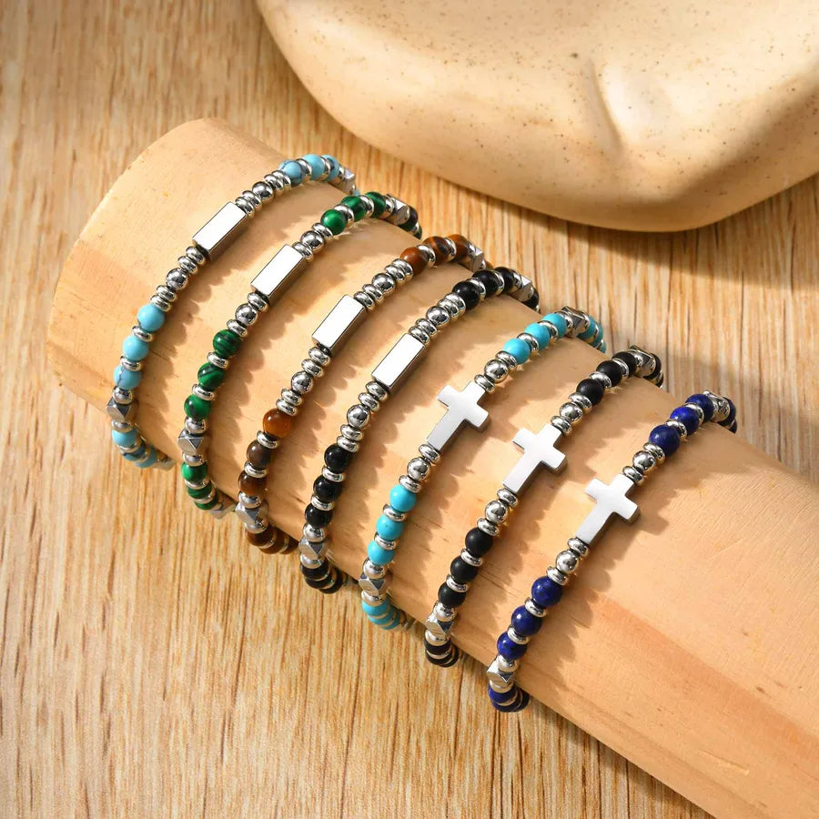 Elevate Your Style with the Vintage Style 201 Stainless Steel Cross Alloy Beaded Bracelet