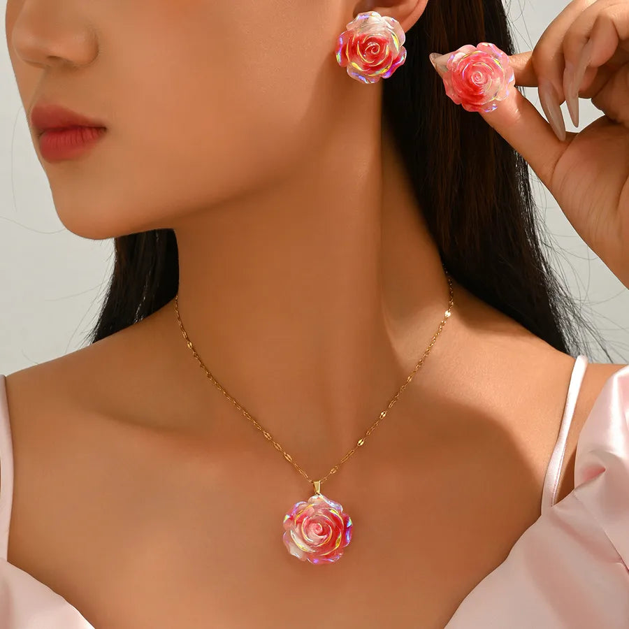 Elevate Your Elegance: The French Style Three-Dimensional Gradient Flower Jewelry Set