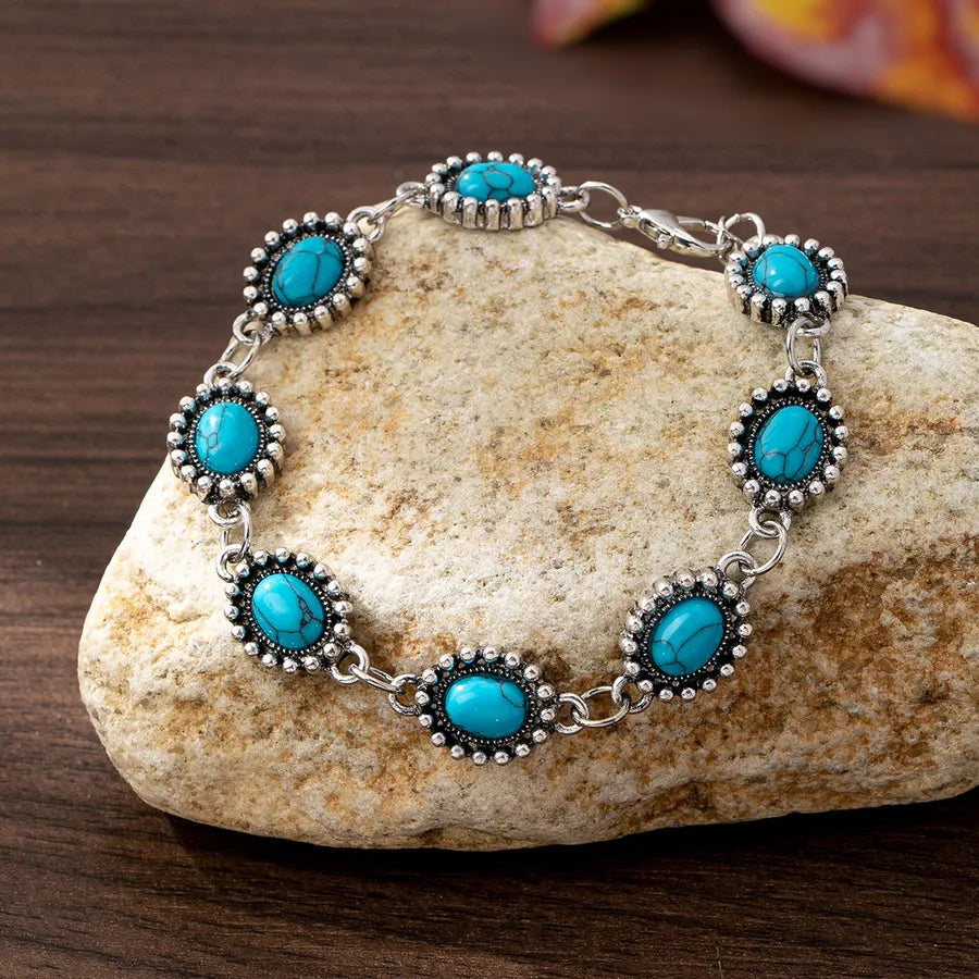 Elevate Your Style with Our Vintage Women's Oval Blue Turquoise Bracelet