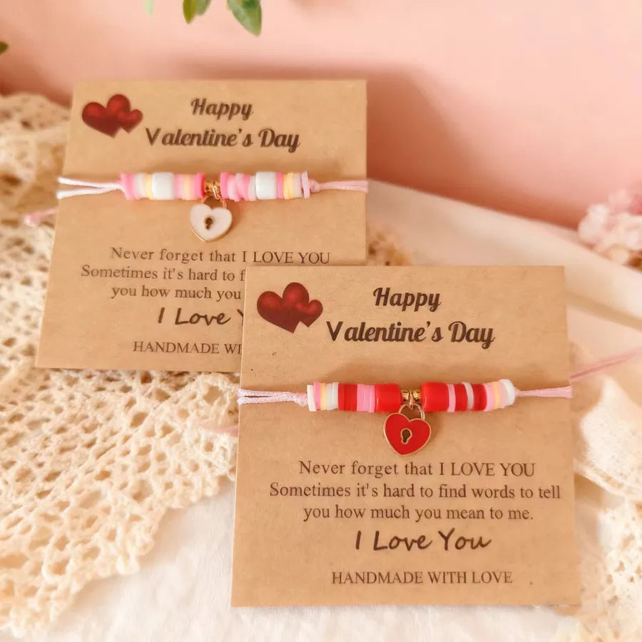 Celebrate Love with Our Valentine's Day Couple Soft Clay Oil Drop Heart-Shaped Greeting Card Bracelet