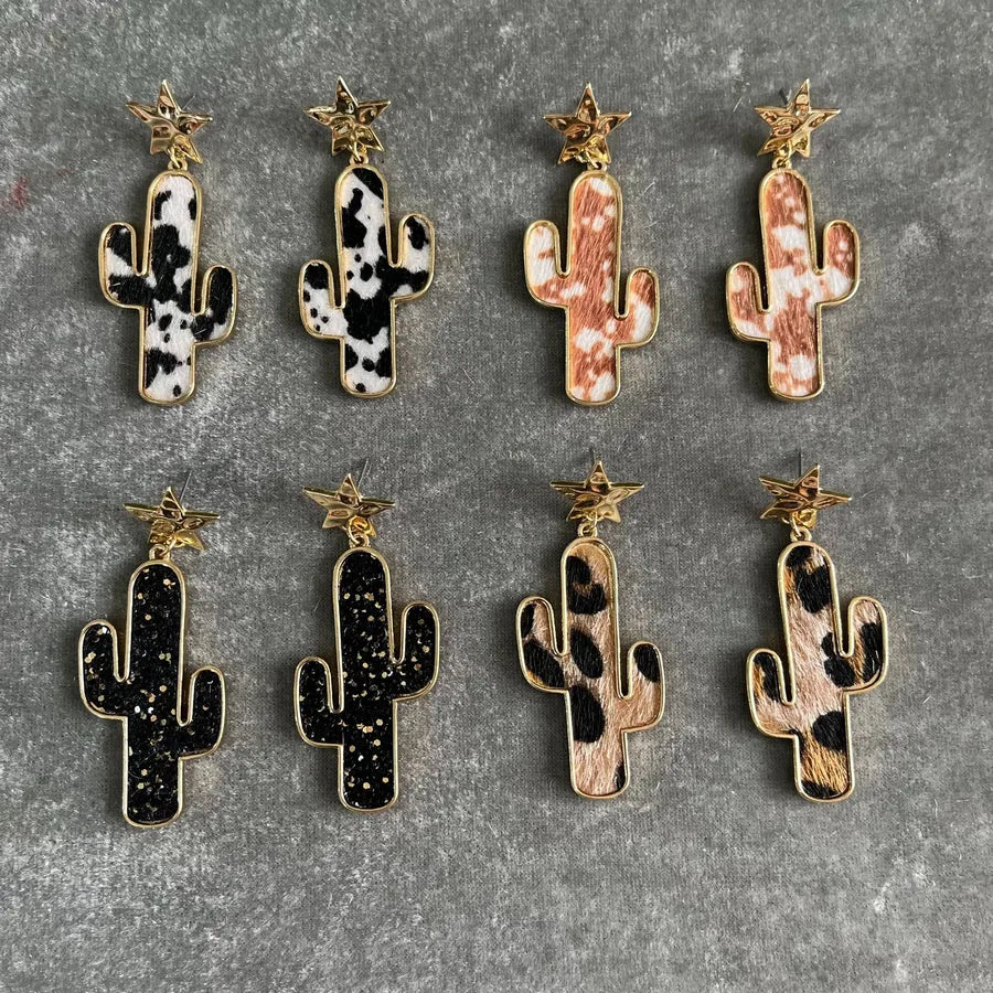 Shiny Leopard Print Cactus Alloy Earrings: A Sparkling Fashion Statement