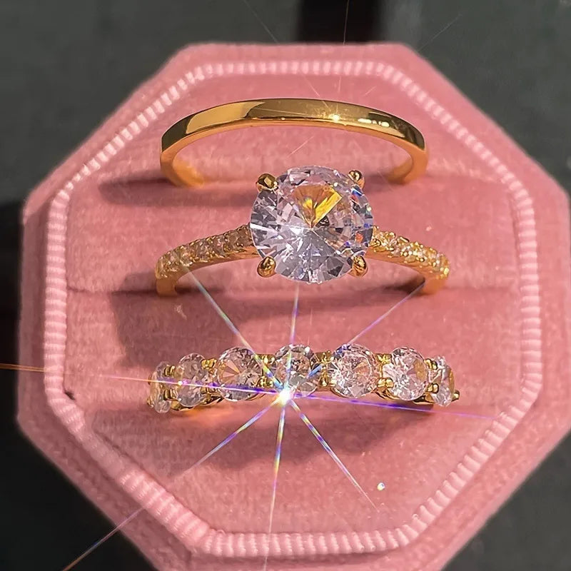 Elevate Your Style with the French Retro Luminous Micro-Inlaid Imitation Zircon Open Ring Set