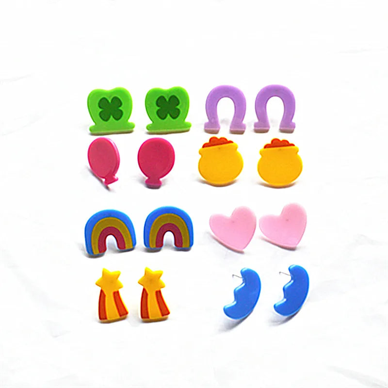 Elevate Your Style with Acrylic Sheet Lucky Symbol Printed Rainbow Balloon Heart-shaped Spray Paint Engraved Earrings