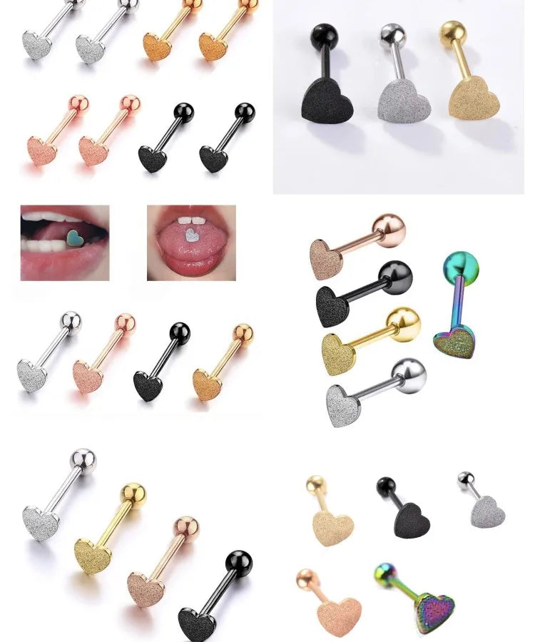 Discover the Elegance of Matte Heart Shaped Tongue Studs