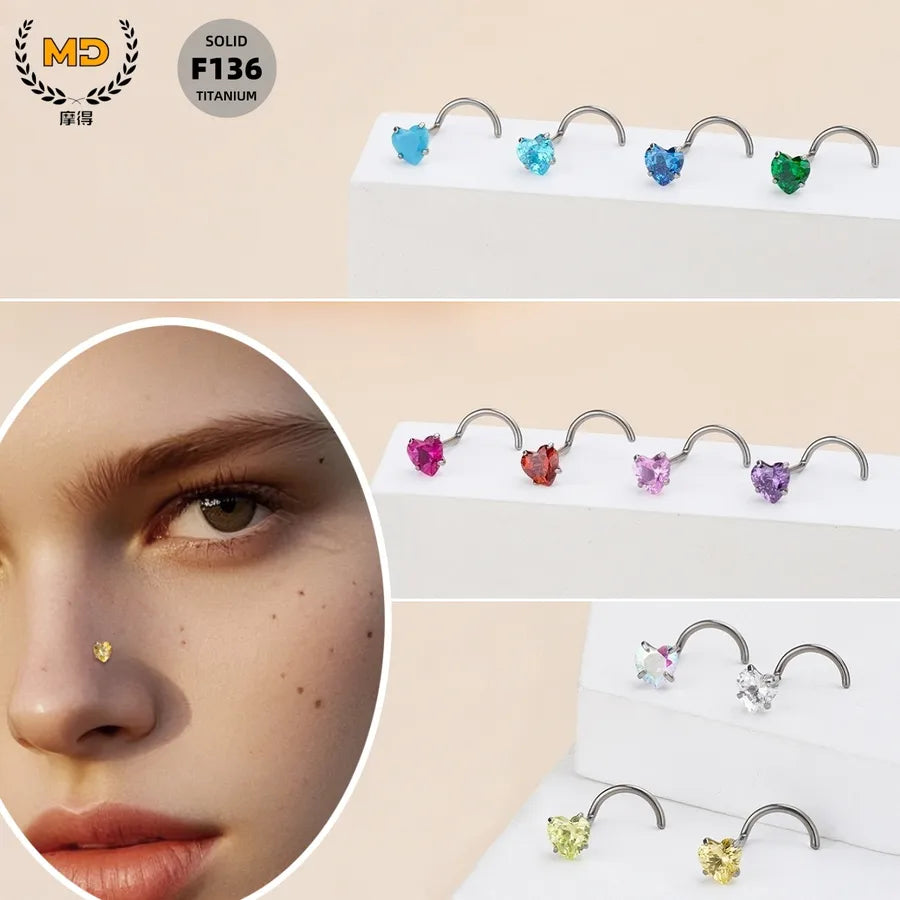 Discover the Elegance of Titanium Alloy Nose Studs with Heart-Shaped Zirconia