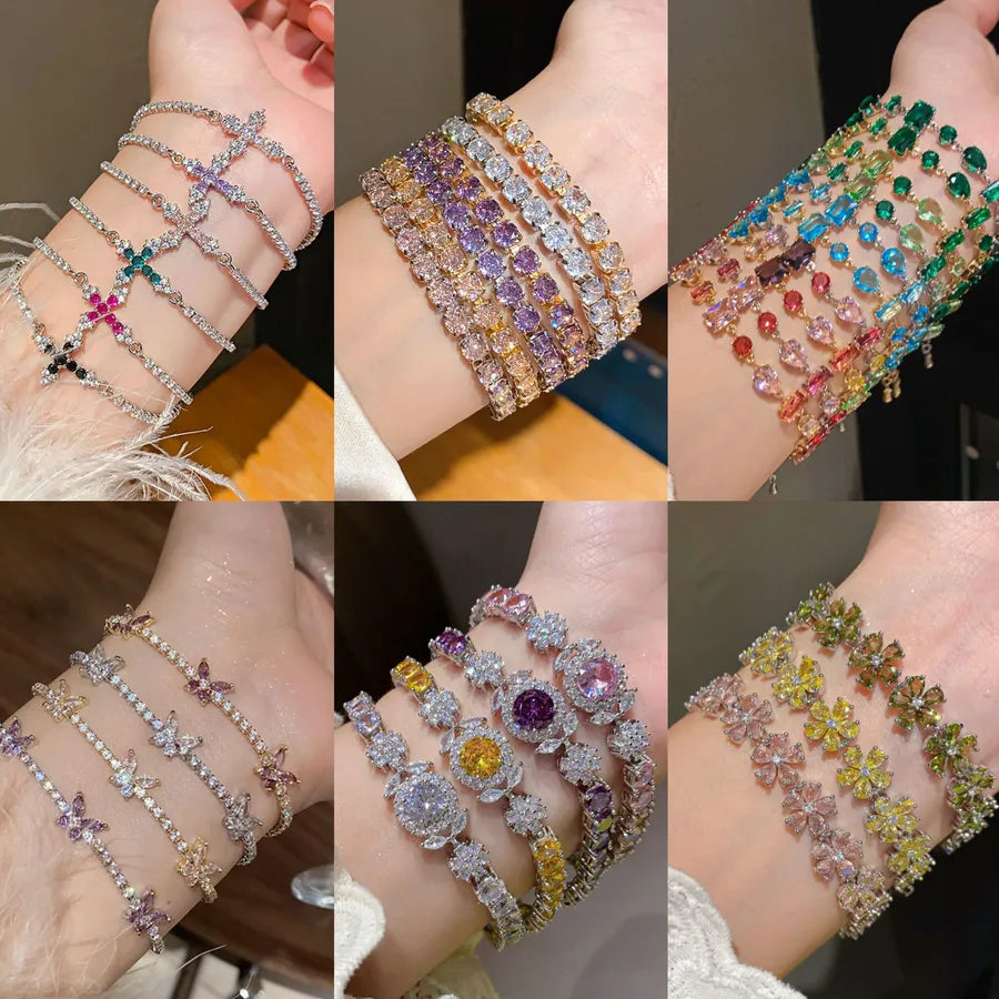 Exquisite Fashion Colorful Round Flower Zirconia Bracelet - A Touch of Luxury