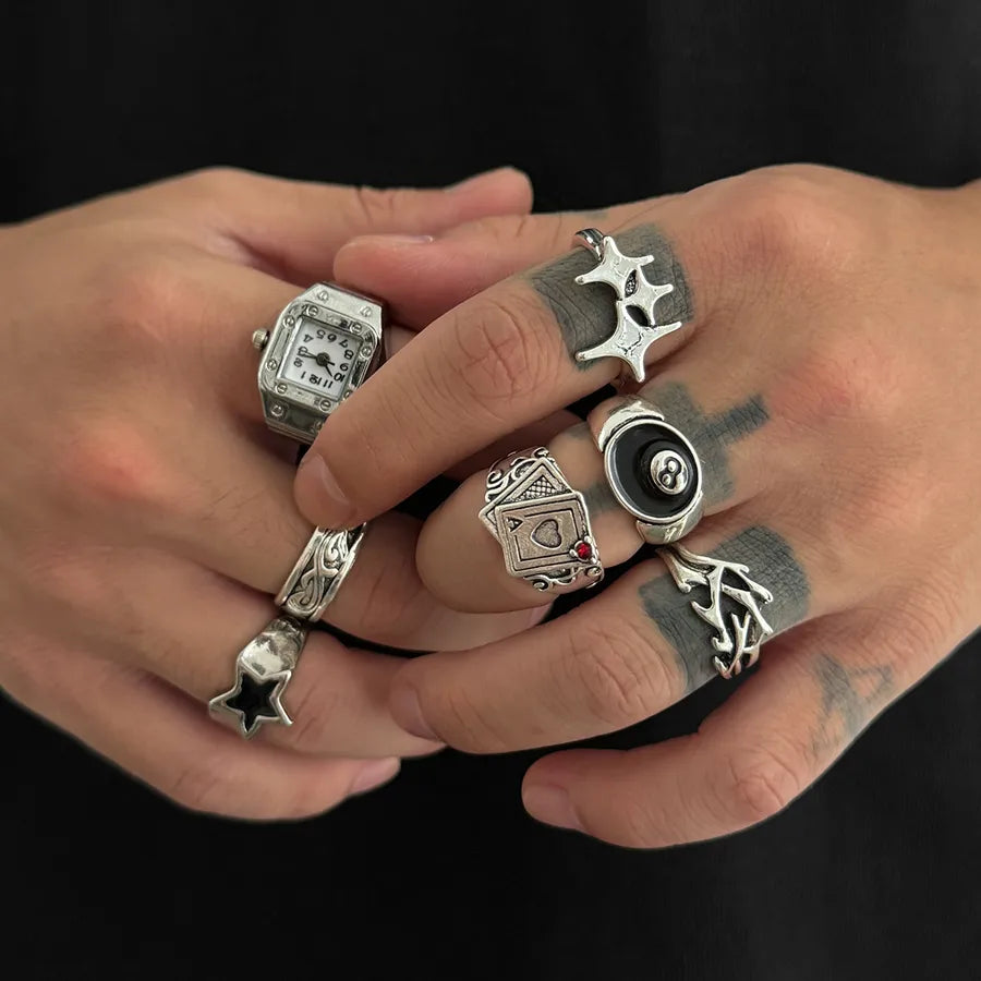 Elevate Your Style with the Exaggerated Gothic Style Men's Star Ring Set